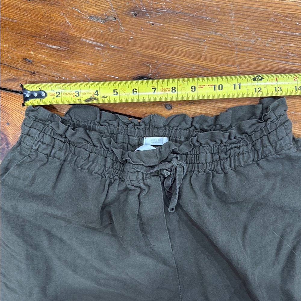 H & M Dark Green Linen Blend Elastic Waistband Lightweight Pants Size Medium - Picture 4 of 13